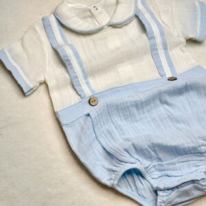 אוברול תינוק אלגנטי לבן-תכלת